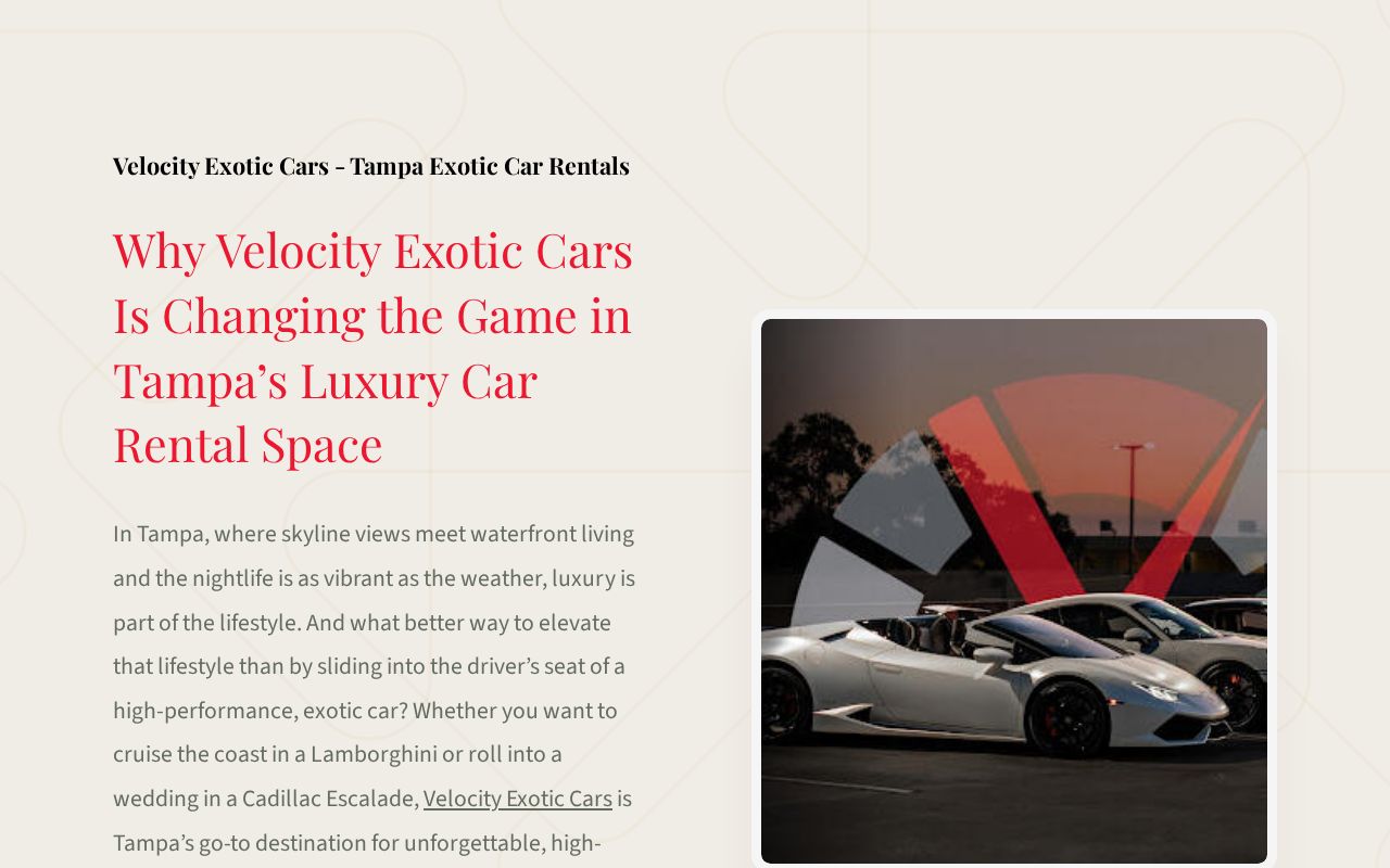 Exotic Car Rentals in Tampa | Velocity Exotic Cars